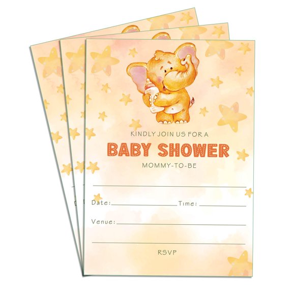 Baby Elephant Star Cute Baby Shower Invitation Card Set of 25 Adorable Design High-Quality Paper Perfect for Baby Boy or Girl Celebration 4x6 in