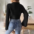 thumbnail image 6 of Weikingp Sweaters for Women,Women'S Short Crop Top Woven Sweater Autumn and Winter Flared Sleeve Half High Neck Pullover Sweater Cable Knit Sweater Women Pullover Sweaters for Women, 6 of 7