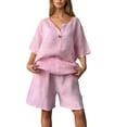 thumbnail image 4 of NMMUED Short Sets for Women Linen Sets for Women 2 Piece Summer Outfits for Women Gauze Sets for Women 2 Piece Lounge Sets for Women, Red XXXL, 4 of 6