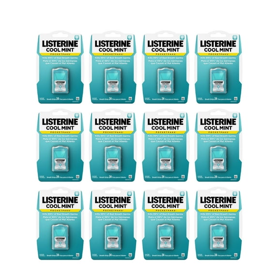 Listerine Cool Mint PocketPaks Fresh Breath Strips, 12 x 24-Strip Pack