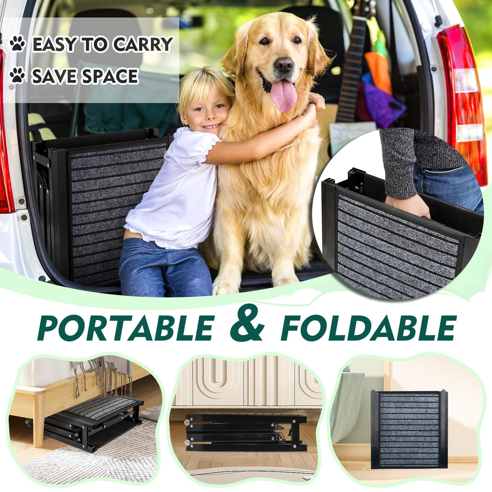 71" Foldable Dog Ramps for Large Dogs, Dog Car Ramp with Non-Slip Rug Surface, Pet Ramp Stairs Portable,Dog Steps for Medium & Large Dogs Up to 220 LBS Get Into a Car, SUV & Truck