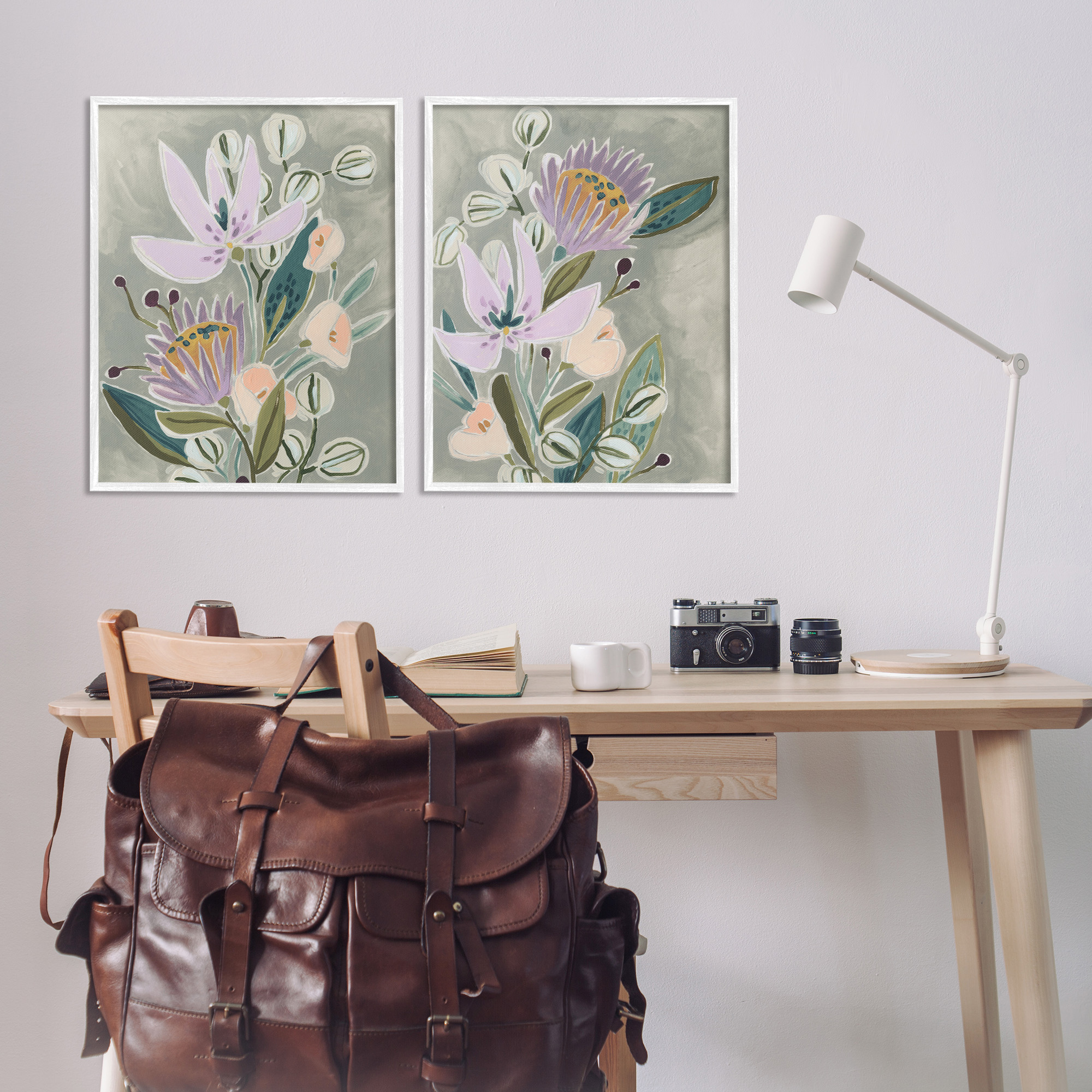 Stupell Industries Abstract Purple Floral Arrangement Botanical & Floral Painting White Framed Art Print Wall Art, 24 x 30, Set of 2