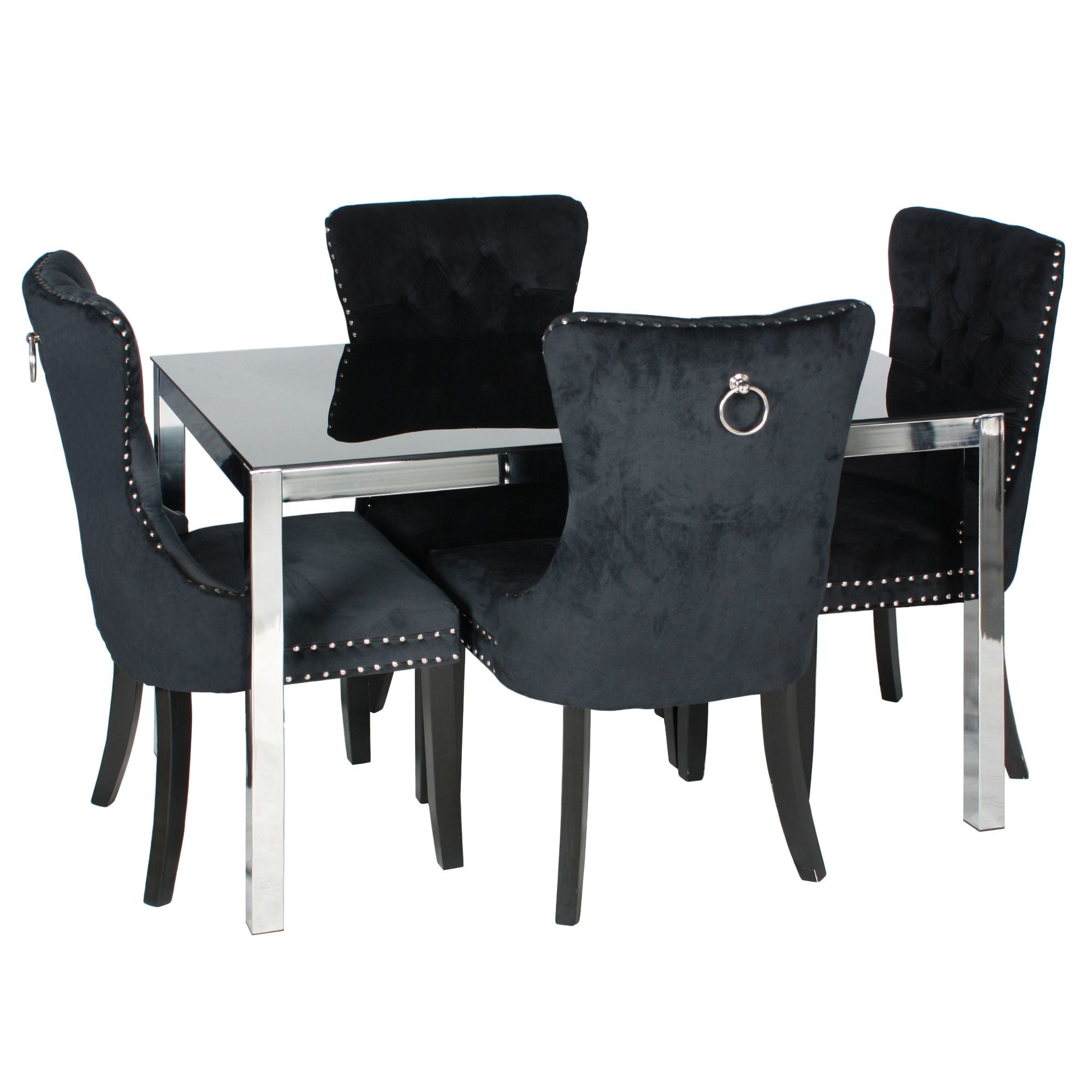 Better Home Products Lisa Chrome Dining Table Set for 4 with Black