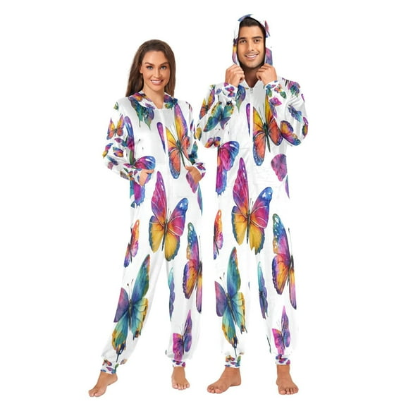 1-Pack Onesie Jumpsuits For Men&Women Winter One Piece Zipper Pajamas Playsuit Gorgeous Butterfly