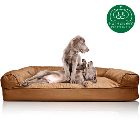 Zehui Pet Dog FurHaven Pet Dog Bed | Orthopedic Quilted Sofa-Style Couch Pet Bed for Dogs & Cats, Toasted Brown, Jumbo ()
