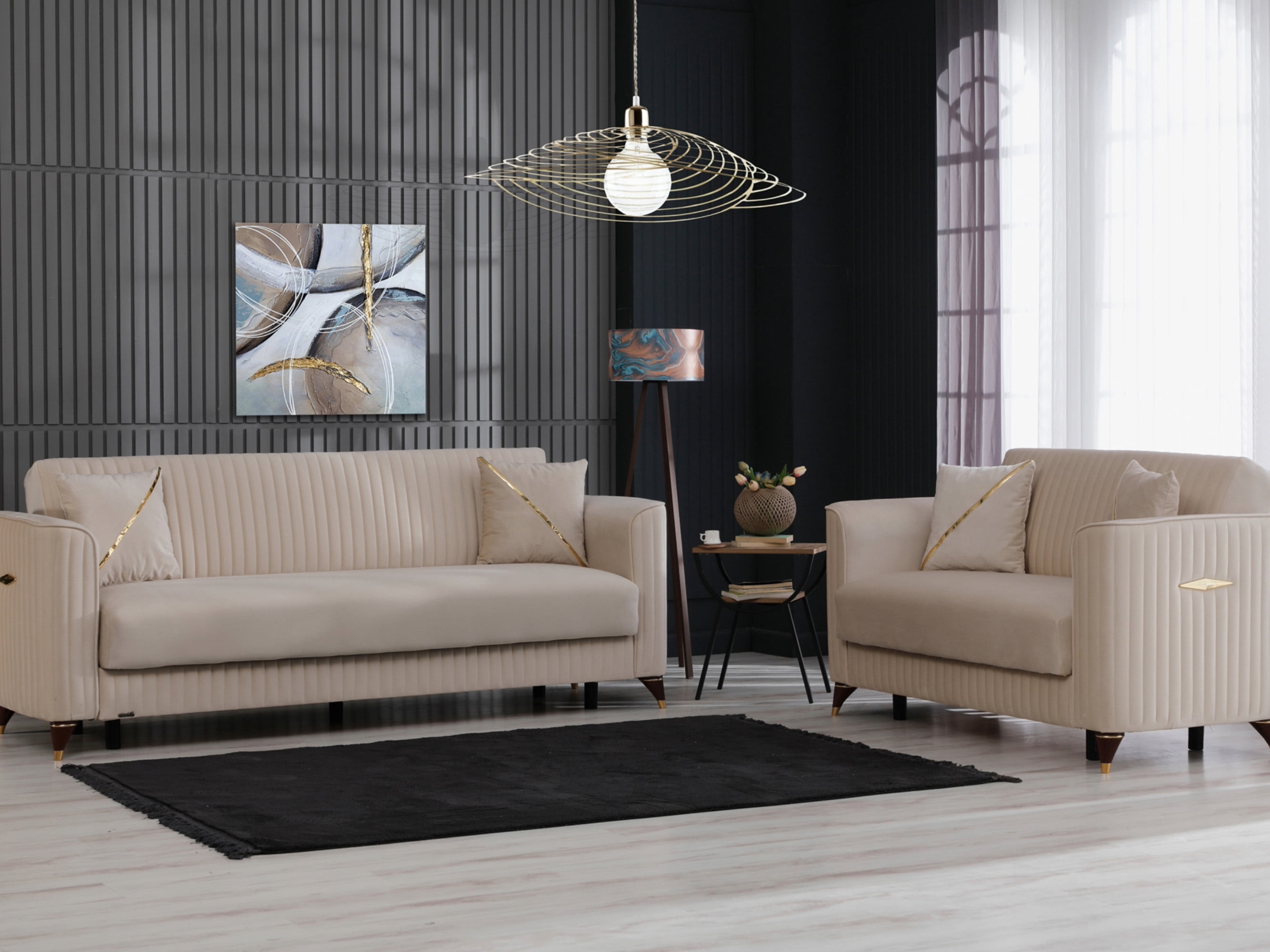 Ottomanson 90" Convertible Sofa Couch for Living Room, Microfiber Modern Sofa Bed with Storage, Beige