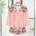 thumbnail image 3 of Pounoo Womens Blouses V Neck 3/4 Sleeve Pleated Loose Fit Breathable Soft Pullovers Casual Daily Tops Simple Style Gift, 3 of 8
