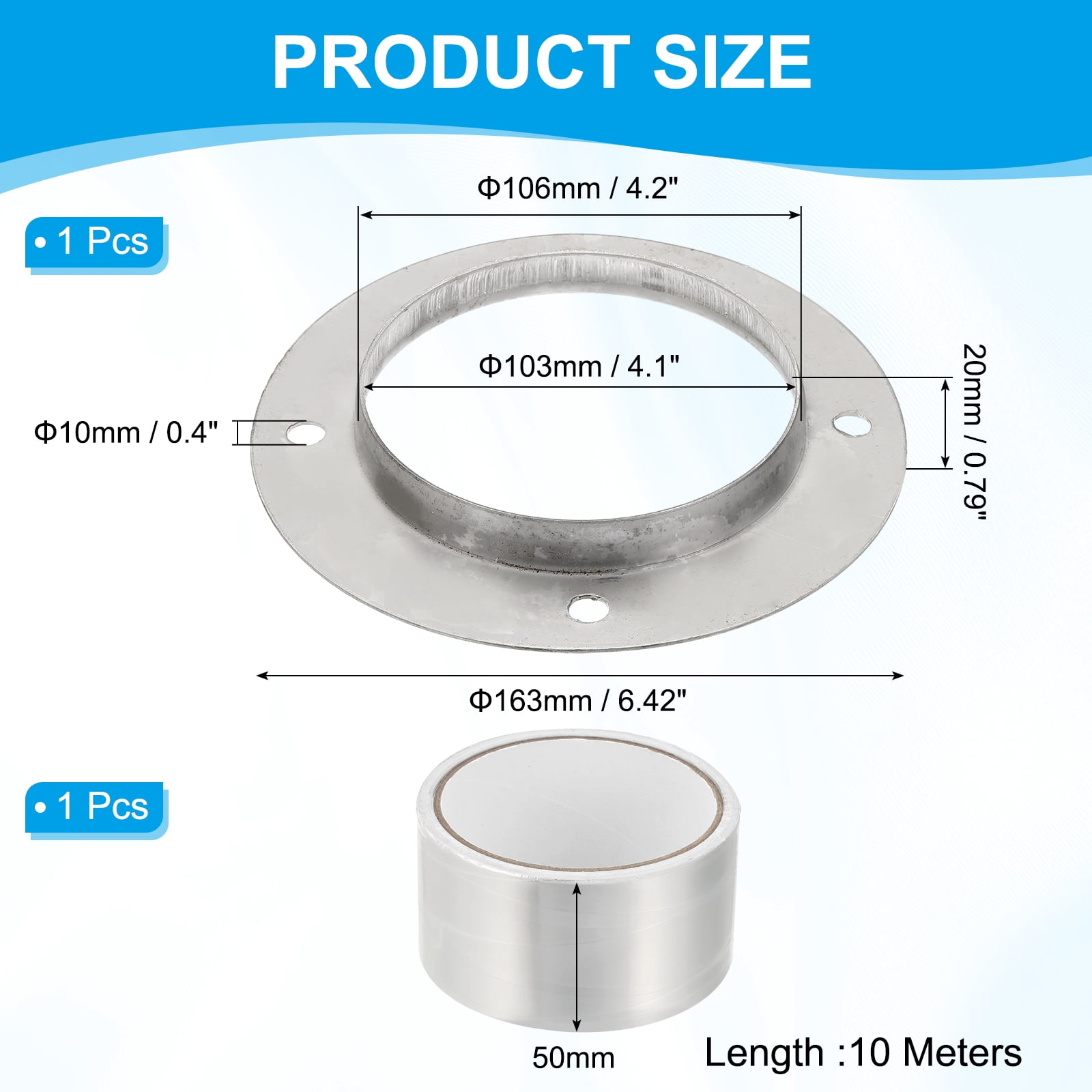 Uxcell 4 Inch Duct Connector Flange, Metal Straight Pipe Exhaust Flange Duct Mounting Plate for Heating Cooling Ventilation HVAC System, 304 Stainless Steel