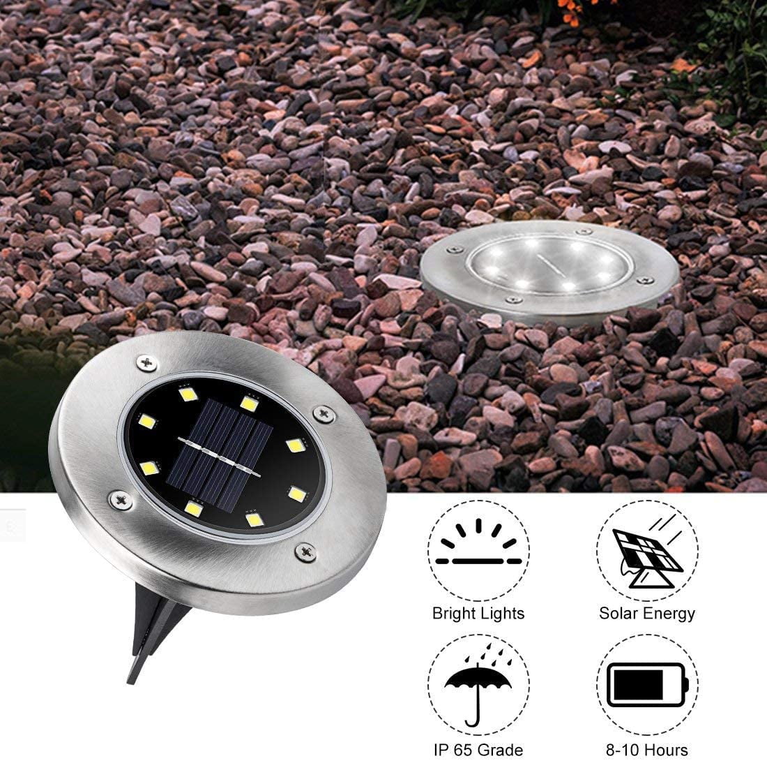 GRNSHTS Solar Ground Light 8 LED Outdoor Landscape Lighting Lawn Lamp IP65 Waterproof Solar Powered Light for Yard Garden Deck Patio Pathway Walkway (2pcs Warm White)
