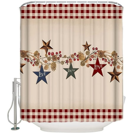 Country Star Fabric Shower Curtain With, Country Red Plaid Shower Curtain