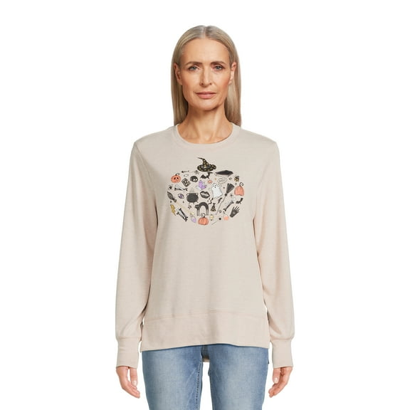 Positivitees Women's Fall Graphic Tee, Long Sleeve T-Shirt Witchy Things, Sizes S-3XL