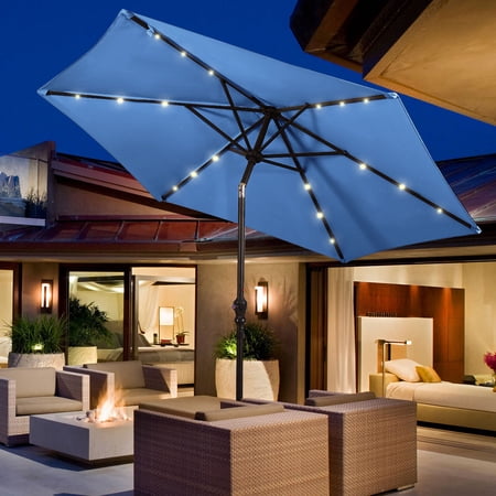 Costway 9ft Patio Solar Umbrella Led Steel Tilt W Crank Blue Walmart Canada