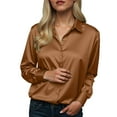 thumbnail image 5 of vigerkar Womens Tops Long Sleeve Satin Silk Button Down Shirts Casual Business Dressy Blouses (Brown, M), 5 of 5