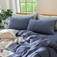 thumbnail image 2 of MooMee Pillowcases 100% Washed Cotton Linen Like Textured Envelope Closure Set of 2 (Denim Blue, King), 2 of 4