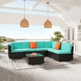 thumbnail image 3 of BAYUELSWU Patio Furniture Set 7 Pieces Rattan Wicker Sofa Set Outdoor Sectional Furniture Outdoor Dining Set All Weather Couch Conversation Sets w/Thick Cushions, Glass Coffee Table & 2 x Hold Pillow, 3 of 9
