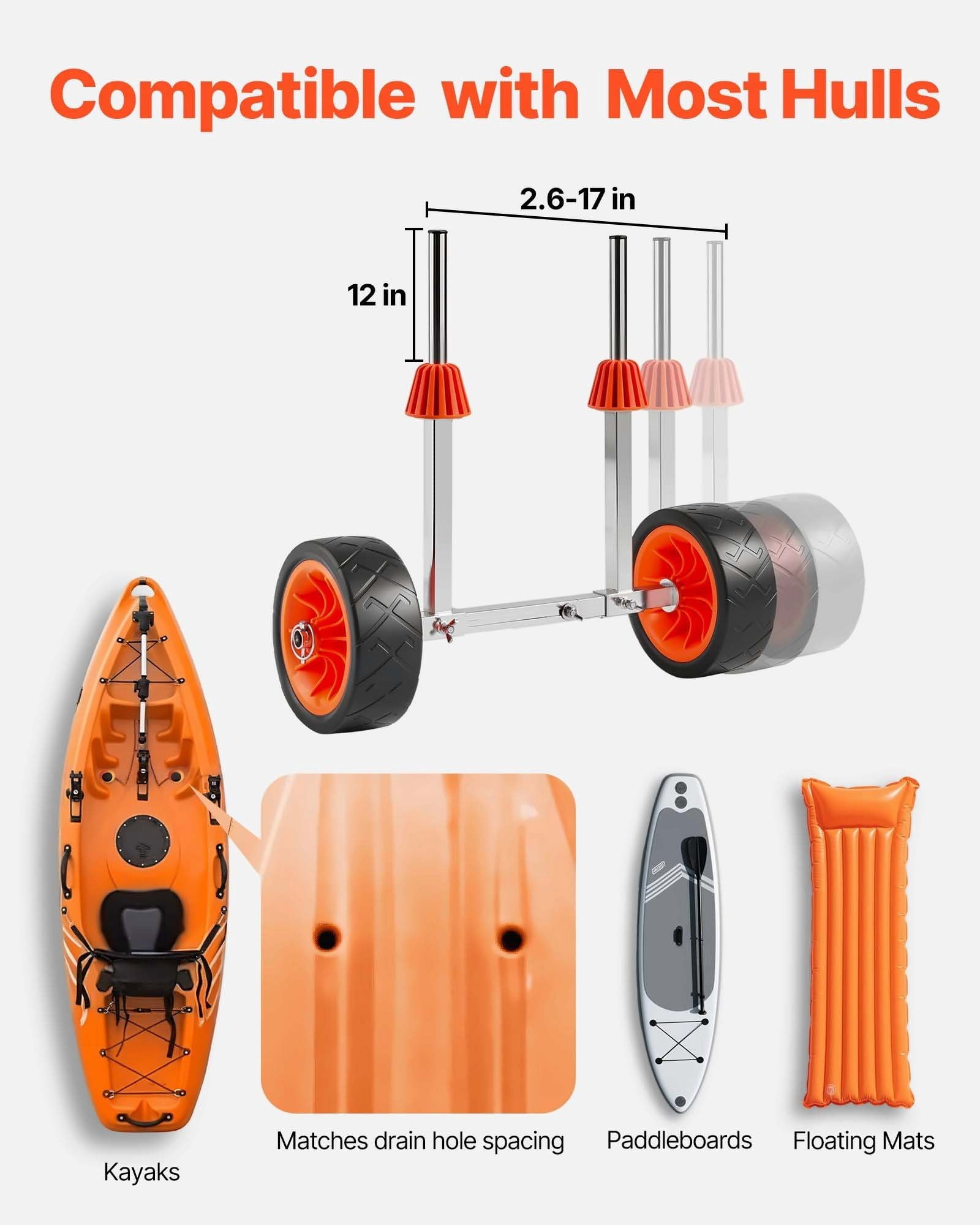 Kayak Cart Dolly - 250lbs Capacity, Canoe & Paddle Board Trolley - 7.5in Solid Tires, Kickstand, Folding & Portable - Kayak Transport Cart
