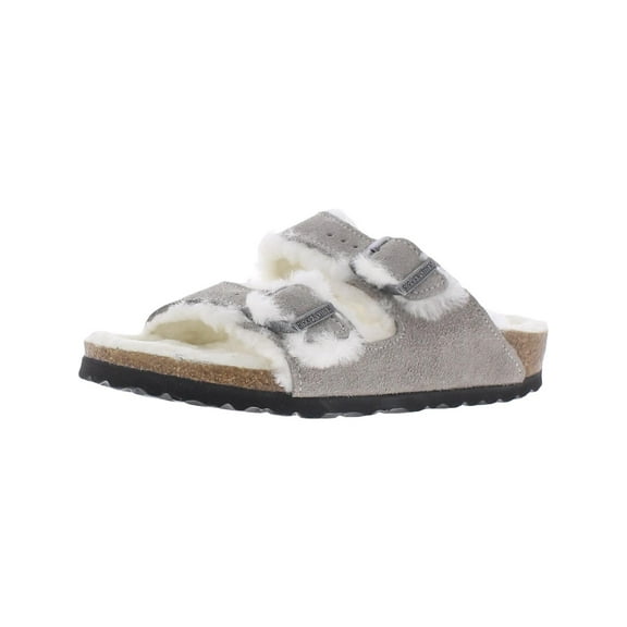 BIRKENSTOCK Womens Gray Mixed Media Contoured Footbed Arizona Open Toe Wedge Buckle Leather Slide Sandals Shoes 40