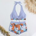thumbnail image 5 of pstuiky Womens Bikini Swimsuits, Women High Waisted Bikini Set with Chest Pad No Underwire Deep V Neck Print Patchwork Swimsuit Two Piece for Summer Beach Pool Light Blue L, 5 of 8