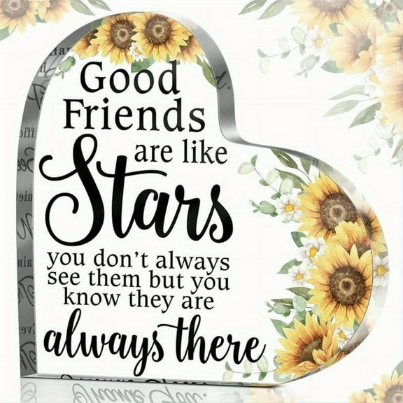 Acrylic Heart Bestie Friend Gift For Women - Sunflower Friendship Gifts For Christmas Birthday Long Distance Going Away Bff Birthday Gift Thank You Gift