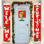 3 Pieces Christmas Decorations Banner - Welcome Christmas Porch Sign Elf Decor Xmas Hanging Front Door Indoor Outdoor Holiday Party Supplies