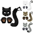 thumbnail image 3 of Penkiiy Faux Fur Fox Tail Cat Wolf Set Plush Fluffy Paw Gloves Christmas Party for Girls Women Black, 3 of 3