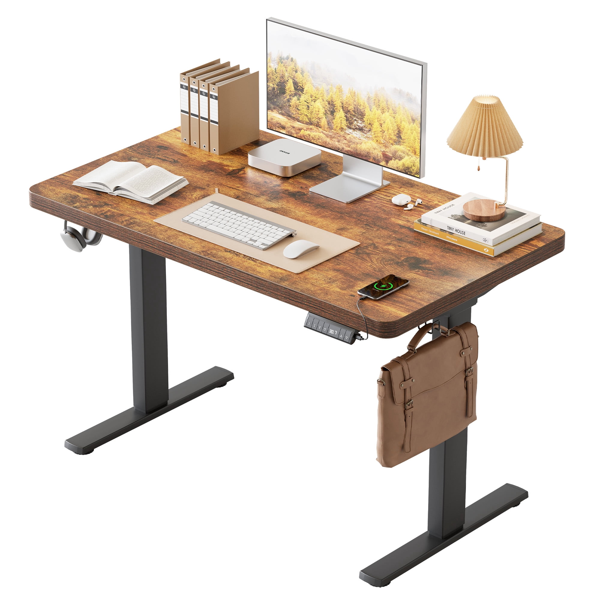 47.2 Inch Dual Motor Electric Adjustable Standing Desk, Computer Desk with Memory Controller, Home Office Desk with Seamless tabletop,265 lbs Weight Capacity,Rustic Brown (Two packages)