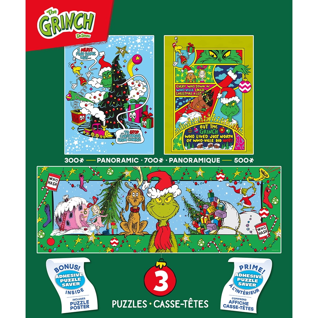 Ceaco Dr. Seuss Grinch 3 In 1 Multipack Interlocking Jigsaw Puzzle for Adults Ages 14-99 Years