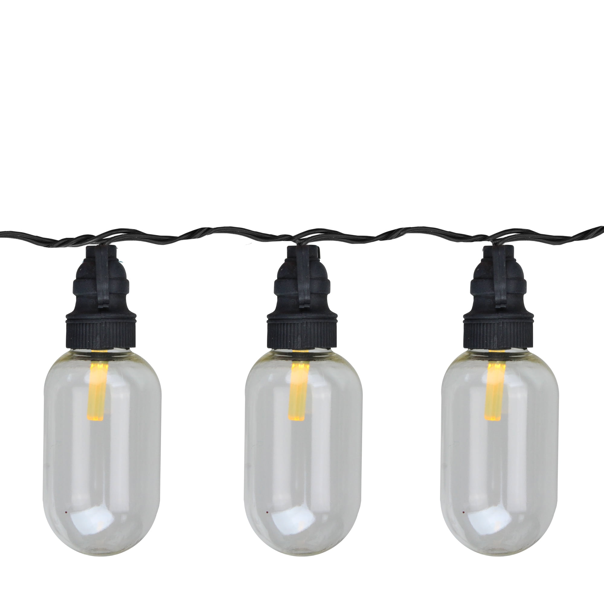 Set 25 LED T11 Oblong Edison Style Amber Christmas Lights Black Wire