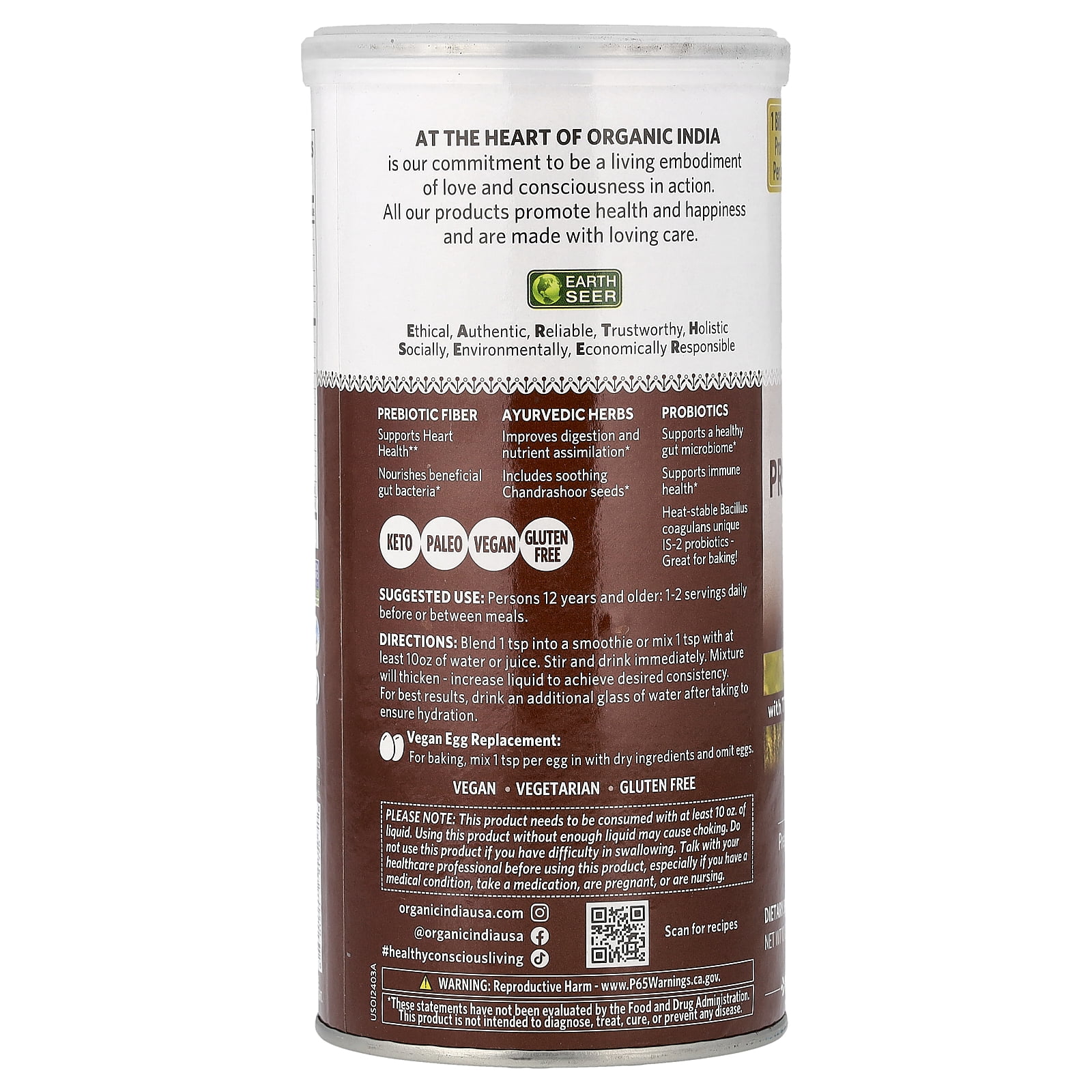 Organic India's Psyllium Pre & Probiotic Fiber Cinnamon Spice