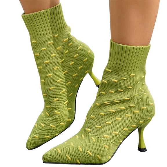 Willtoo Womens Pointed Toe Stiletto Ankle Sock Boots Stretch Knit Slip-On High Heel Booties Fashion Slim Fit Dress Boots