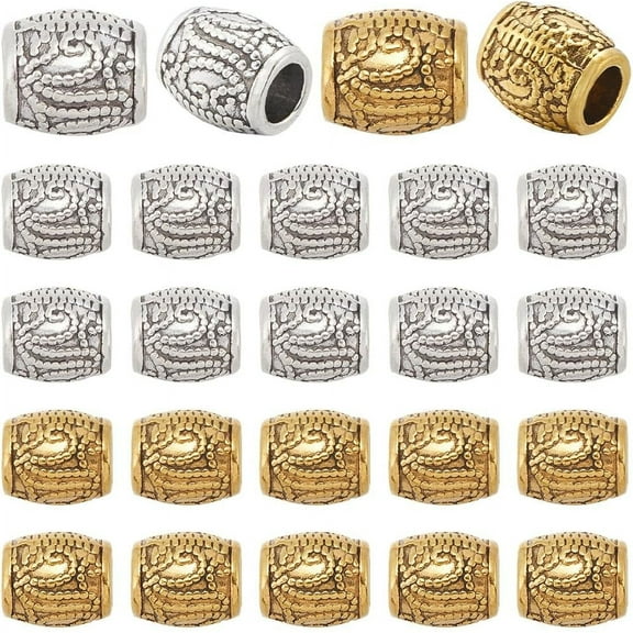 1 Box 100Pcs Large Hole Column Beads Silver Metal Barrel Bead Bulk Tibetan Alloy Gold European Rondelle Loose Charms Spacer Beads for Bracelets Snake Chains Jewelry Making Accessories