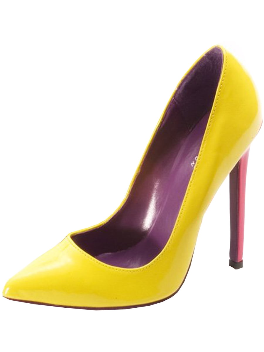 Women's Highest Heel Shoes 5 1/4" Heel Pump Yellow Patent PU