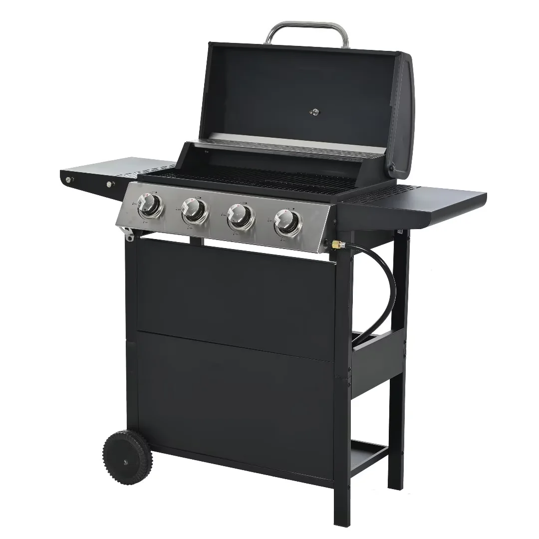 Leuco 4-Burner Propane Gas BBQ Grill with Side Burner & Porcelain-Enameled Cast Iron Grates, 34,000 BTU Output Stainless Steel Grill for Outdoor Cooking Kitchen and Patio Backyard Barbecue