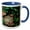 Blue/White, variant on 3drose, American Robin Nest with Four Eggs in Gold Flame Honeysuckle Vine., 11oz Two-tone Red Mug