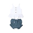 thumbnail image 2 of Qiylii Baby Girl Outfit Set Sleeveless Ruffle Hem Sling Top Wide Leg Shorts, 2 of 7