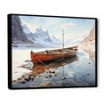 thumbnail image 2 of Designart "Tranquil Winter Waters Red and White Fishing Boat III" Abstract Framed Wall Art - Transitional Red Minimalism Hallway Framed Wall Art Decor, 2 of 6