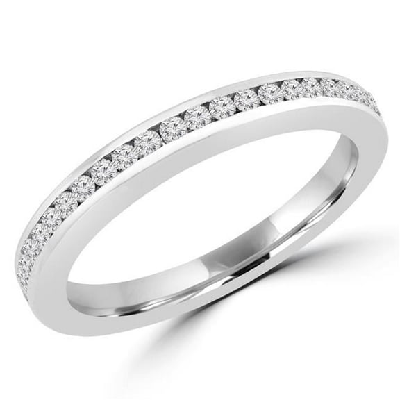 MD170424-5.25 0.25 CTW Round Diamond Semi-Eternity Wedding Band Ring in 14K White Gold - Size 5.25