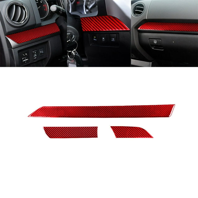 Real Bright Soft Car Interior Carbon Fiber Sticker Decoration3Pcs For Toyota Tundra 2014-2018 Red Carbon Fiber Console Dashboard CoverAuto Car Protection Interior Accessories