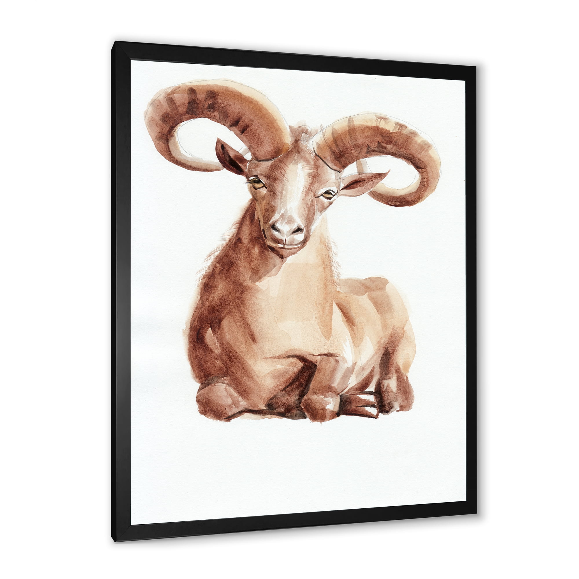 Designart 'Abstract Portrait of Wild Ram With Mighty Horns II' Farmhouse Framed Art Print