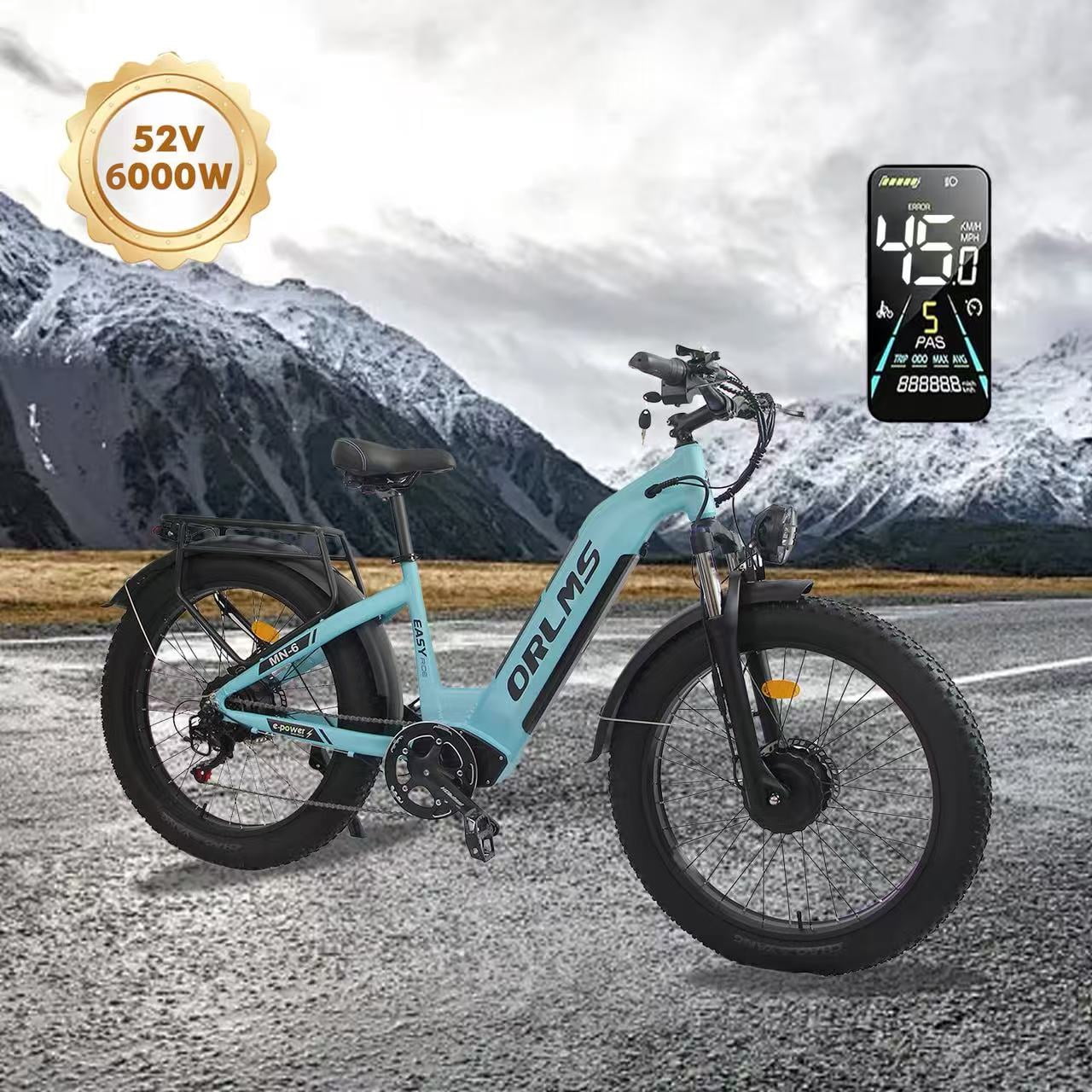 Electric Fat Tire Bike for Adults,6000W Peak Dual-Motor, 26"x4.0 Off-Road Mountain Electric Bicycle, 52V/23Ah Battery, Max 45MPH, 7-Speed, for All Terrain
