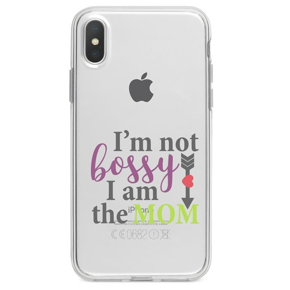 DistinctInk Clear Shockproof Hybrid Case for iPhone X / XS (5.8" Screen) - TPU Bumper Acrylic Back Tempered Glass Screen Protector - I'm Not Bossy I Am The Mom