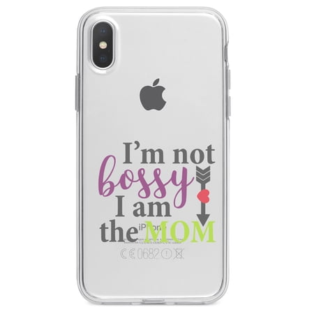 DistinctInk Clear Shockproof Hybrid Case for iPhone X / XS (5.8 Screen) - TPU Bumper Acrylic Back Tempered Glass Screen Protector - I m Not Bossy I Am The Mom