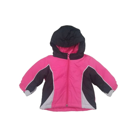 Infant Girls Pink & Black Waterproof Snow Coat Baby Ski Jacket w/ Pockets 12-18M