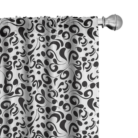 Ambesonne Black and White Curtains, Curly Leaf Art, Pair of 28"x95", Black White