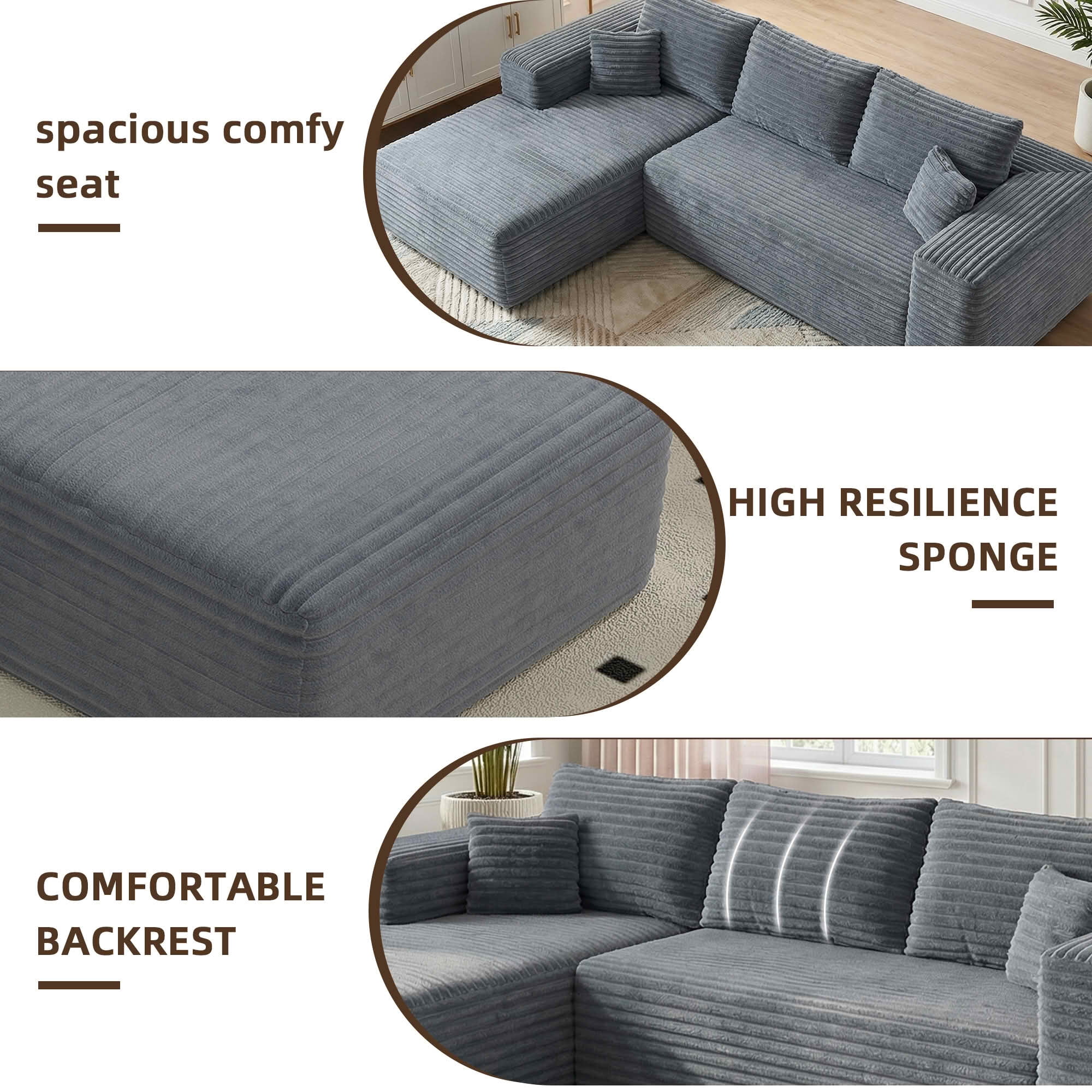 MAYEERTY 95" Wide-Wale Corduroy Compression Sofa Bed, Convertible Sleeper Couch for Living Room Guest Room，Gray