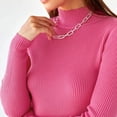 thumbnail image 5 of Women's Mock Turtleneck Long Sleeve Ribbed Knit Fitted Sweater, Soft Thermal Undershirt Tee Hot Pink ONE SIZE, 5 of 9