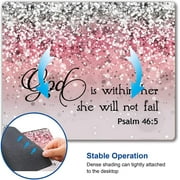 Mouse Pad, Psalm 46:5 God is Within Her, She Will not Fall - Bible Verse Pink Glitter Pattern Mouse Pad for Women, Square Waterproof Non-Slip Rubber Base Mousepad for Office Laptop