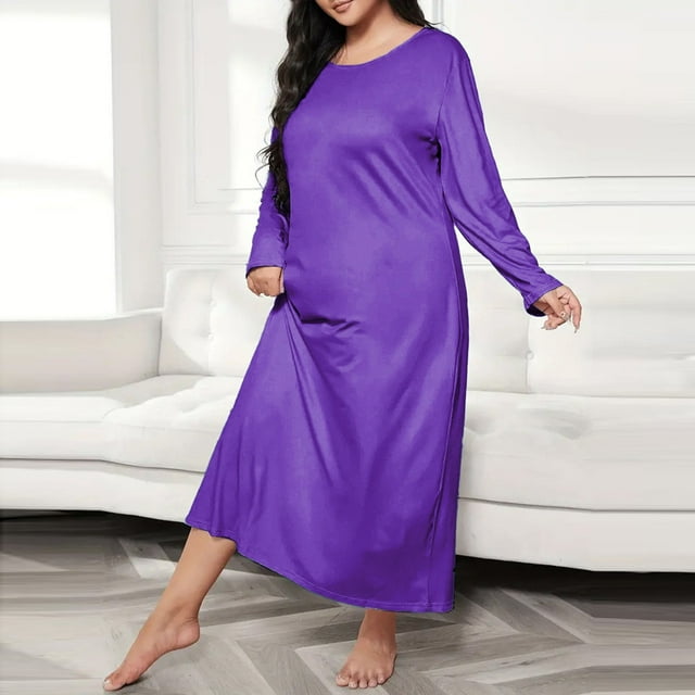 Ailaofu Robes de Nuit Grande Taille pour Femmes, Chemises de Nuit à Manches Longues, Robe de Pyjama Ample et Confortable