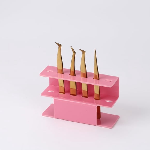 LIXIMMAZN 6 agujeros acrílico pinzas titular pinzas soporte organizador de exhibición para suministros de extensión de pestañas (rosa 6 agujeros)
