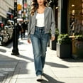 thumbnail image 6 of Jewelreauty Womens Light Jackets with Thumb Holes Pockets Long Sleeve Full-zip Bomber Coat Collarless Outwear (XL, Gray), 6 of 7